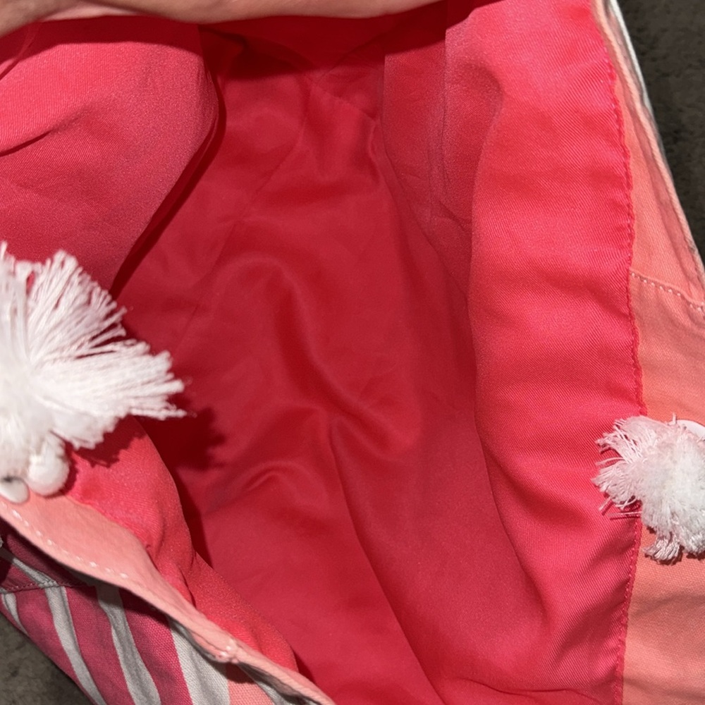 Victoria’s Secret Tote-Striped Pink White Black Peach-Open Top-“Rope” Handles - Picture 12 of 16